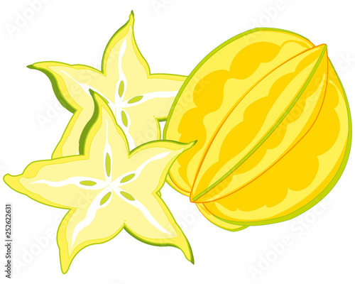 Carambola fruit on white background is insulated