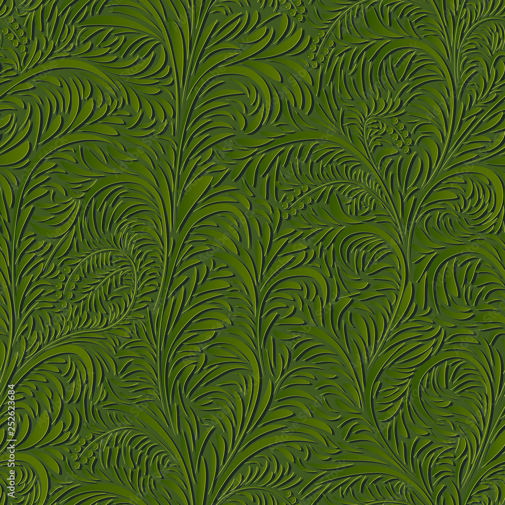 Seamless green floral pattern with leaves and twigs. Seamless green floral pattern with leaves and twigs.