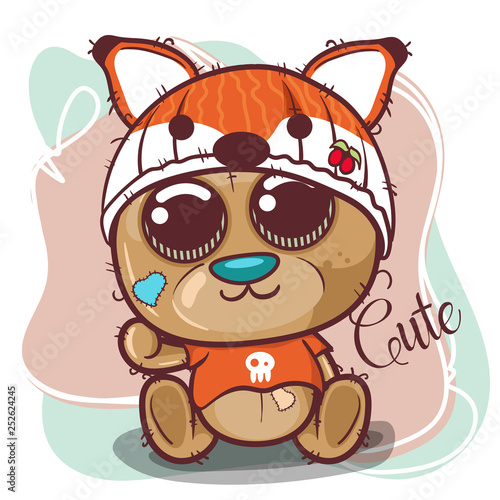 Cute Bear with fox hat - Illustration