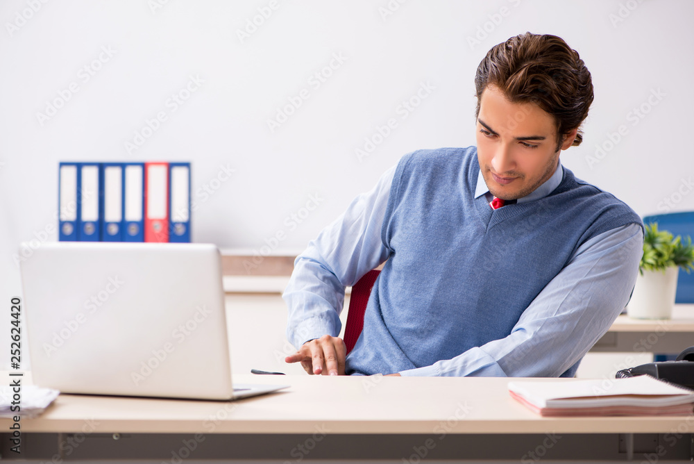 Young handsome employee working in the office Young handsome employee working in the office