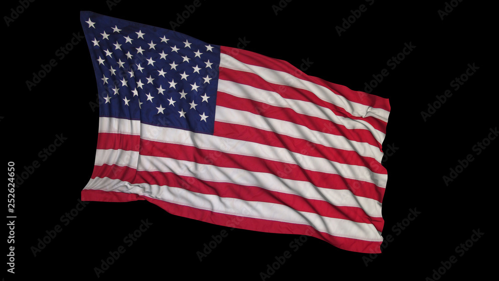 Obraz premium 3D rendering of an american flag. The flag is made on the basis of fabric, smoothly developing in the wind