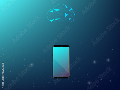 Smartphone Technology Digital Network and Cloud Concept Dark Blue Background Vector