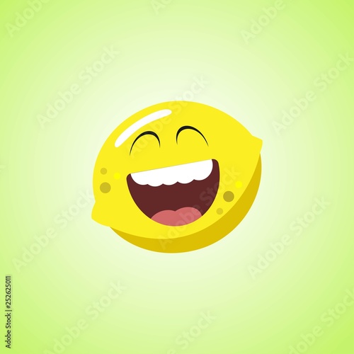 Giggling to tears lemon Cartoon Character. Cute laughing lemon icon isolated on green background