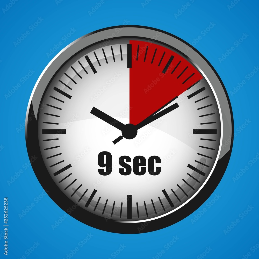 Seventeen Seconds Clock on blue background. Clock 3d icon. Stopwatch icon. Seventeen Seconds Clock on blue background. Clock 3d icon. Stopwatch icon.