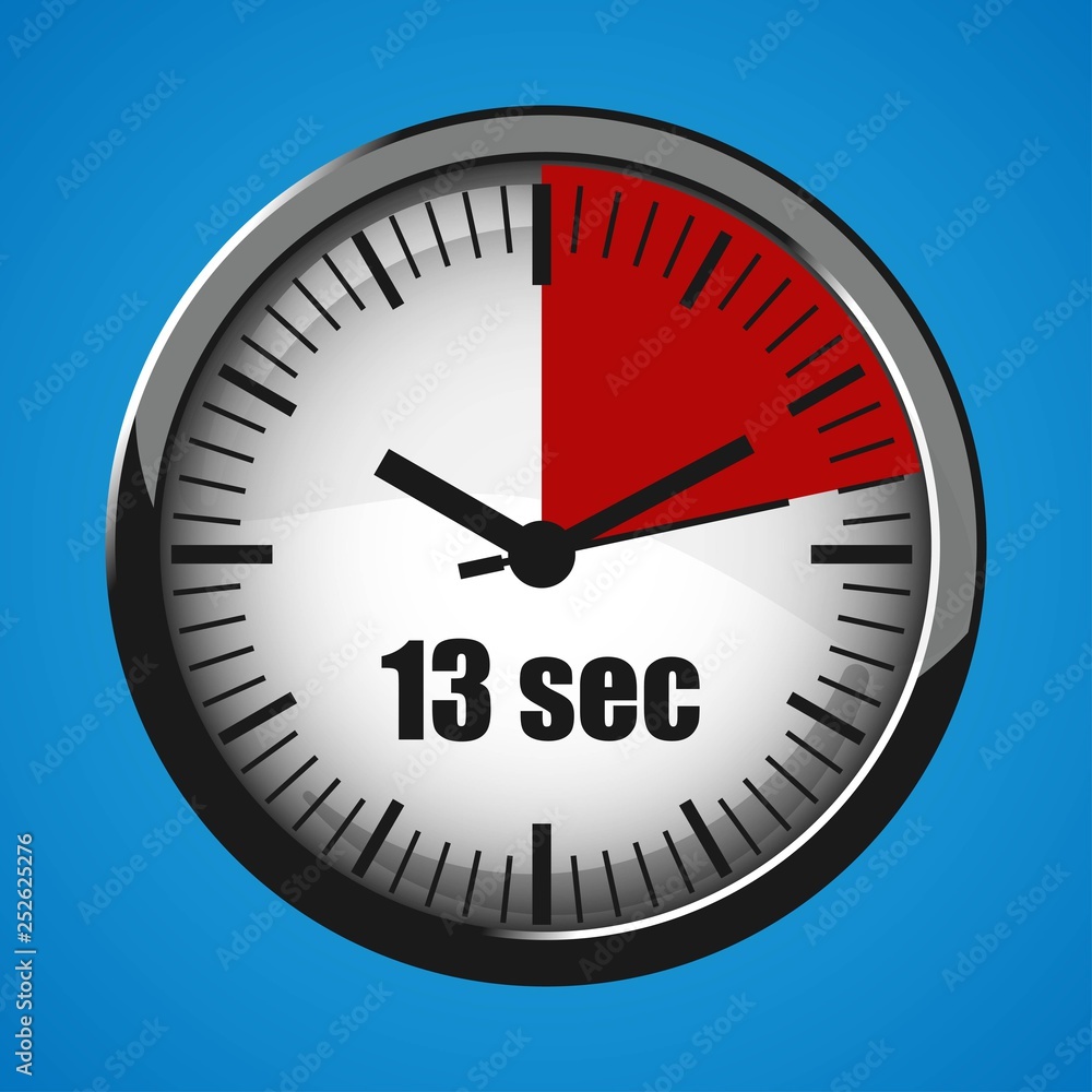 Seventeen Seconds Clock on blue background. Clock 3d icon. Seventeen Seconds Clock on blue background. Clock 3d icon.