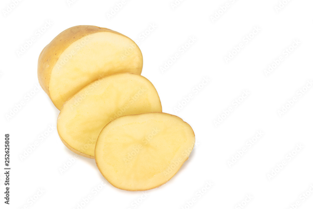 potato cut slice on white background.