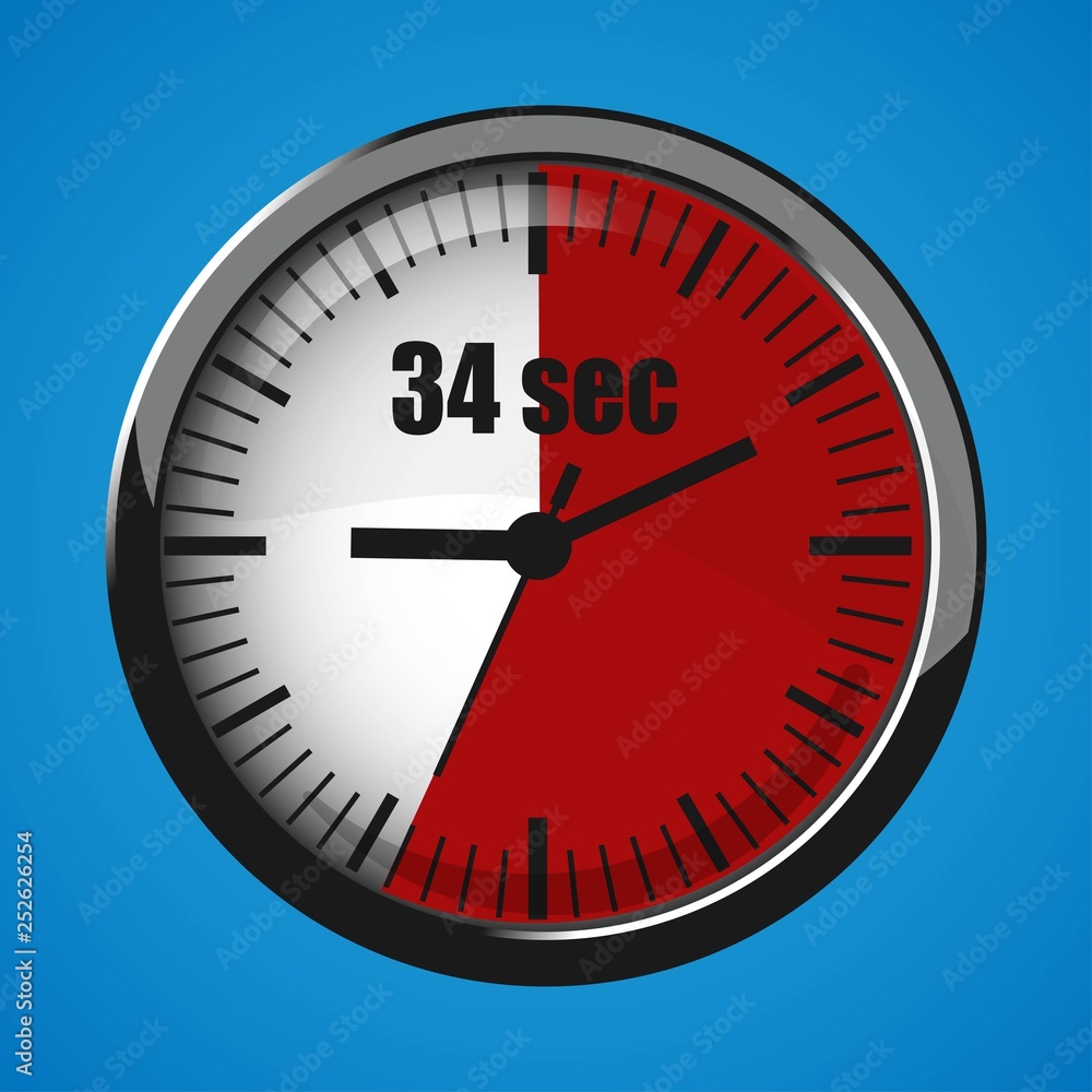 Seventeen Seconds Clock on blue background. Clock 3d icon. Seventeen Seconds Clock on blue background. Clock 3d icon.