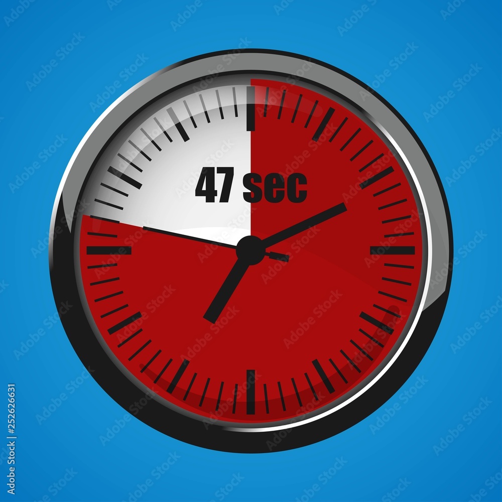 Seventeen Seconds Clock on blue background. Clock 3d icon. Seventeen Seconds Clock on blue background. Clock 3d icon.