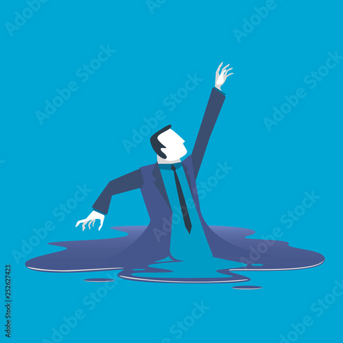 Businessman melts, drowns. Vector concept illustration