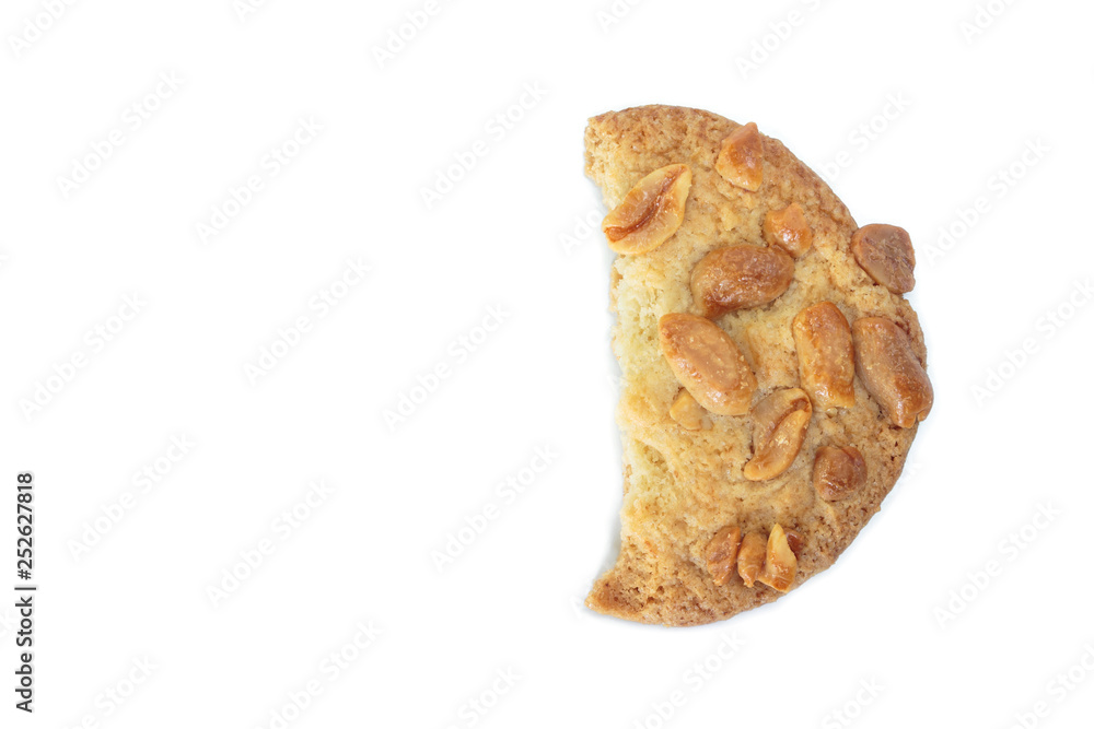 peanut cookie broken on white background. peanut cookie broken on white background.
