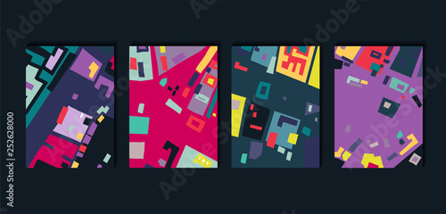 Vector set of rectangular abstract backgrounds based of city map. For posters, presentations