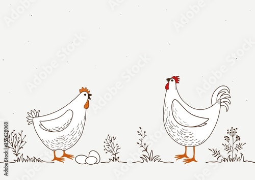 Fotografia Card with two funny cartoon chickens