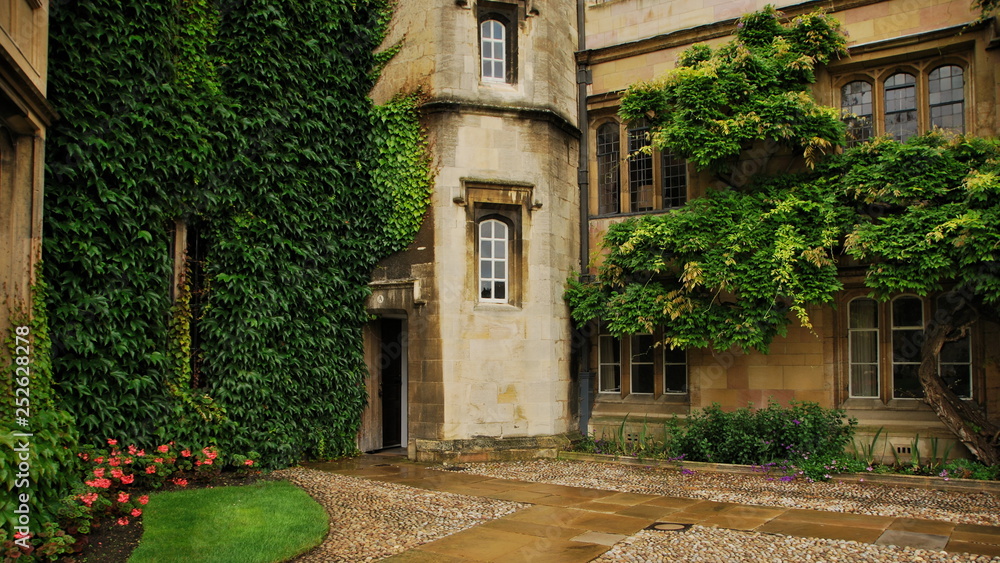 Detail of the entrance into the university campus building. Cambridge, England.