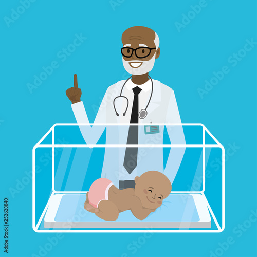 African american male pediatrician doctor little newborn baby