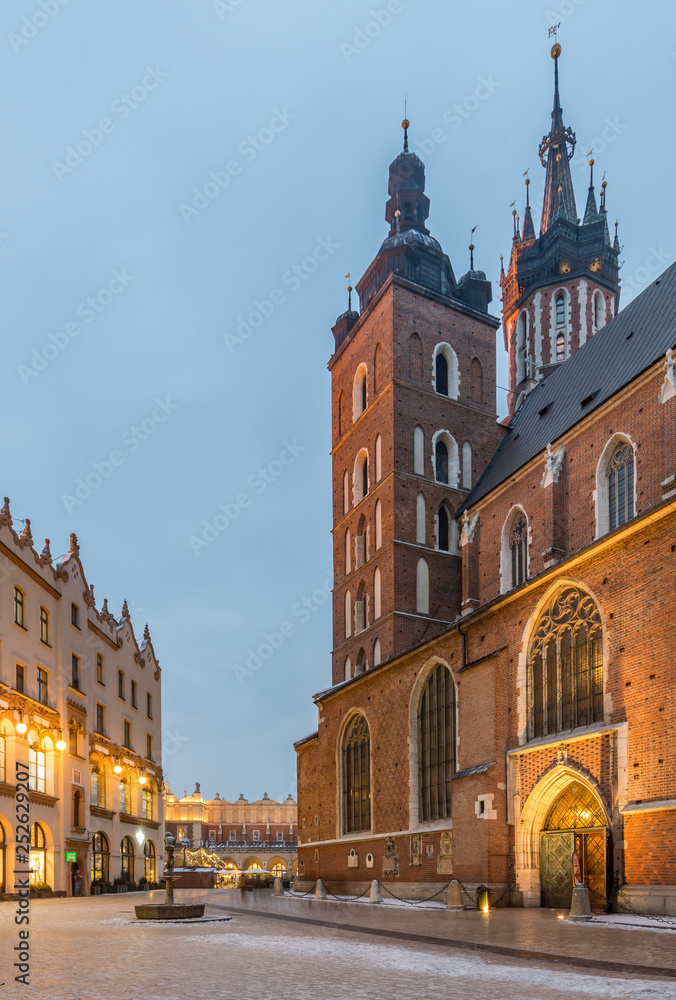 St Mary church and old city Krakow Poland