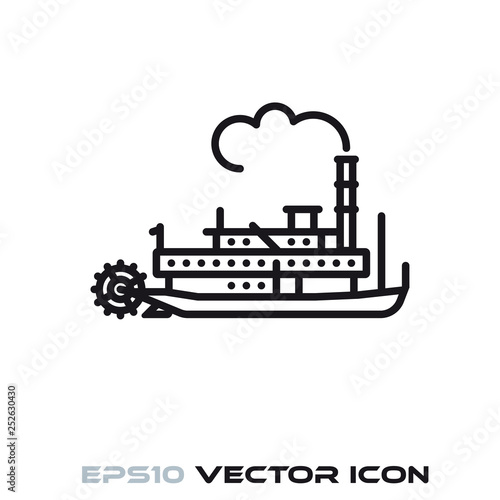 Vintage Steamboat vector line icon