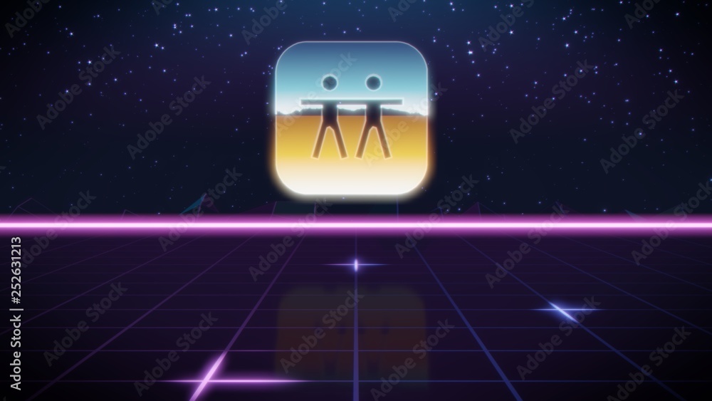 synthwave retro design icon of app find my friends