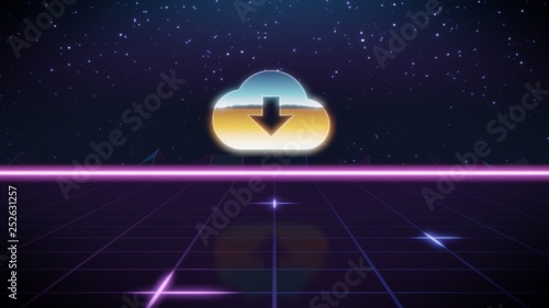 synthwave retro design icon of download