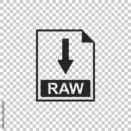 RAW file document icon. Download RAW button icon isolated on transparent background. Flat design. Vector Illustration