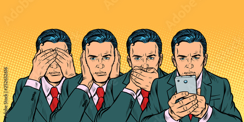 Not see say look, smartphone communication concept
