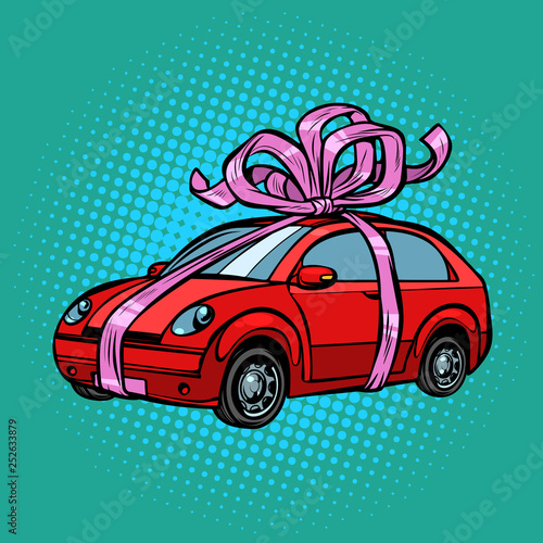 car gift, transport tied with festive ribbons