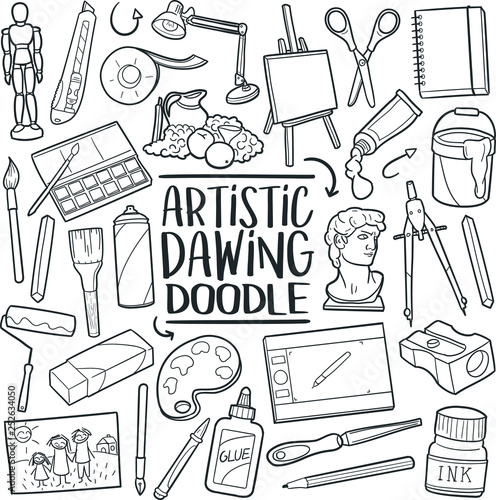Artistic Drawing Traditional Doodle Icons Sketch Hand Made Design Vector