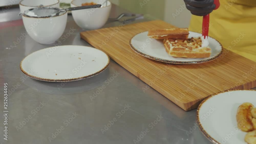 Sweet waffles with whipped cream. Sweet waffles with whipped cream.