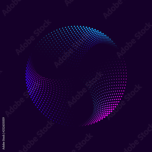 Colorful neon glowing circle. Abstract design element for advertising, banner, card. Round shape made of dots. Pink blue spectrum vibrant colors. Vector illustration