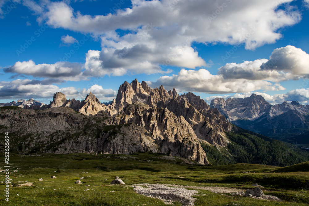 Dolomites mountain landscape view from Tre cimes Lavaredo loop trail