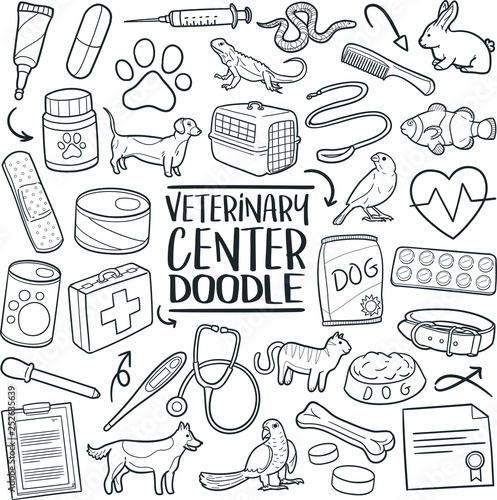 Veterinary Medical Center  Traditional Doodle Icons Sketch Hand Made Design Vector