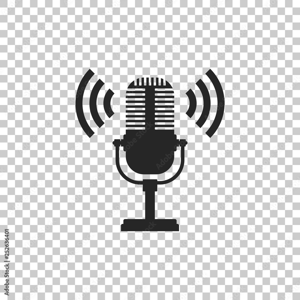 Microphone icon isolated on transparent background. On air radio mic microphone. Speaker sign. Flat design. Vector Illustration - obrazy, fototapety, plakaty 