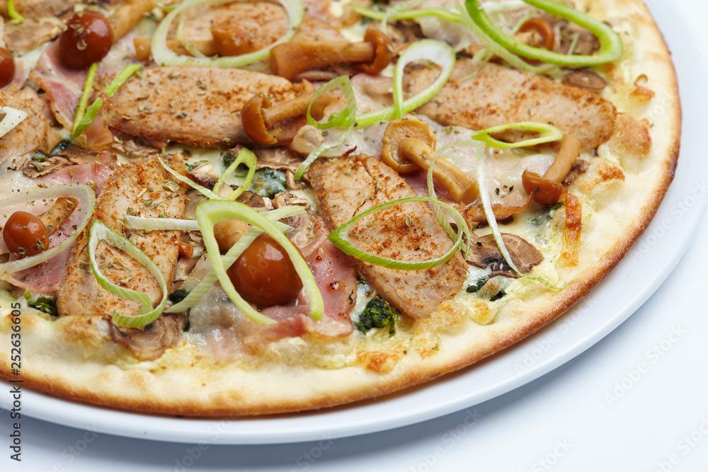 pizza with meat and mushrooms pizza with meat and mushrooms