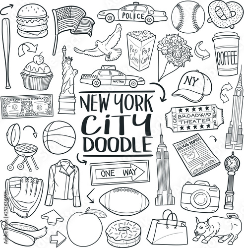 Jogo Do Vetor Do Doodle Do Caderno Do Passeio De New York City
