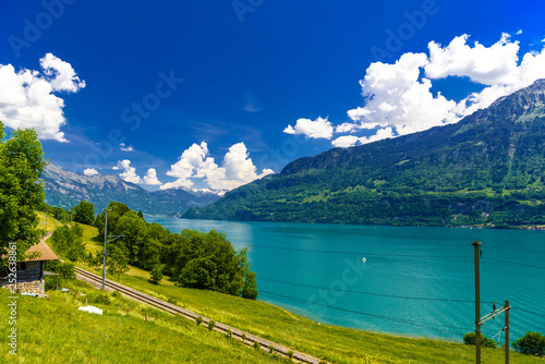 Clear transparent azure Lake Brienz, Oberried am Brienzersee, Interlaken-Oberhasli, Bern, Switzerland
