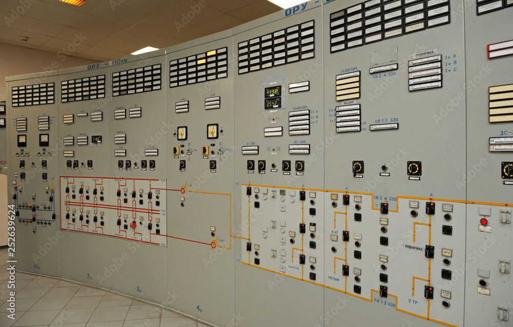 Main control board in a control operations room of the reactor of the  Chernobyl Nuclear Power Plant Stock-Foto | Adobe Stock