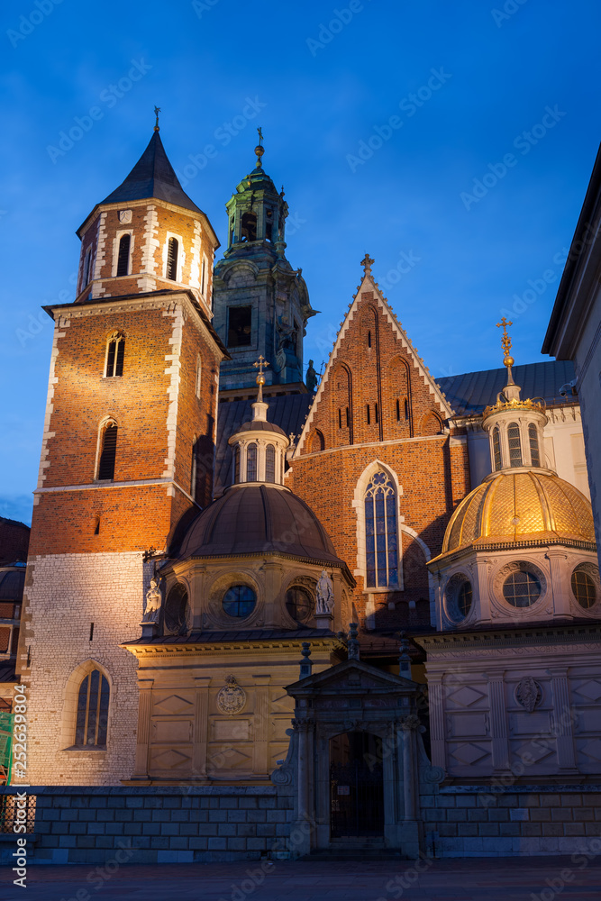 Wawel Cathedral Illuminated at Night in Krakow
