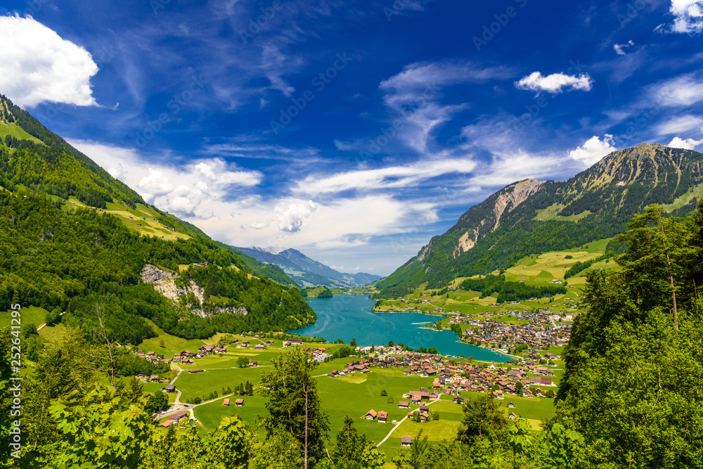 Village near Lake Lungern, Lungerersee, Obwalden, Switzerland