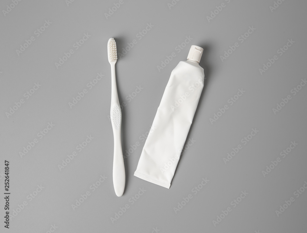 Toothbrush and toothpaste mock up,top view Toothbrush and toothpaste mock up,top view