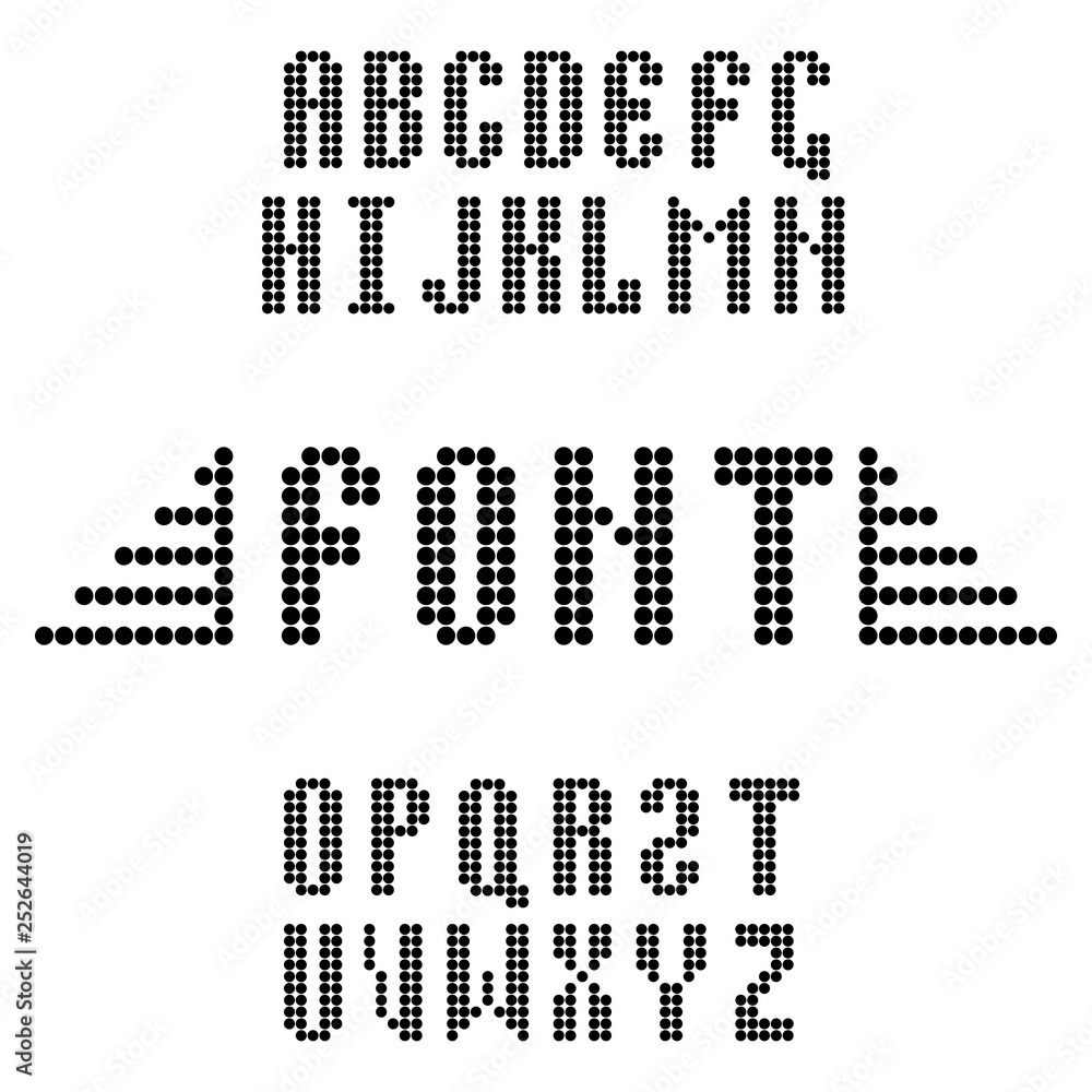 English vector font consisting of round pixels. English vector font consisting of round pixels.