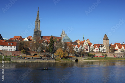 Ancient Ulm old city wall autumn season, Germany, Lutheran minster Baden-Württemberg, Highest christian church, Travel destination advertisement backgrounds