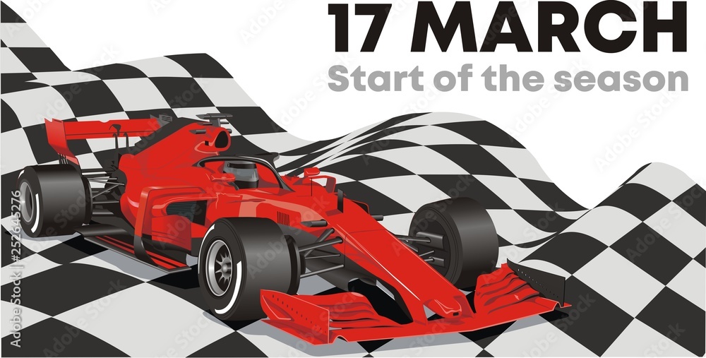 Φωτογραφία Racing car on the finish flag. Start of the racing season.