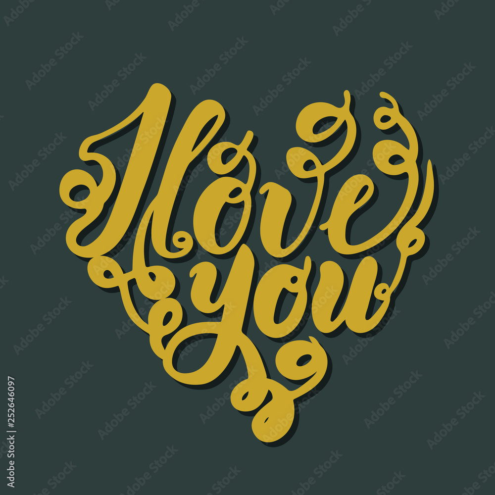 Valentine's day card. Golden I love you lettering in heart. Hand drawn text Love you. Handmade callidraphy phrase. Romantic quote. Vector art. Valentine's day card. Golden I love you lettering in heart. Hand drawn text Love you. Handmade callidraphy phrase. Romantic quote. Vector art.