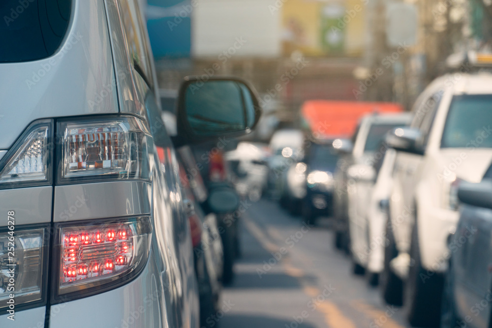 Many cars on the road. Heavy traffic conditions during rush hours at Thailand. Many cars on the road. Heavy traffic conditions during rush hours at Thailand.