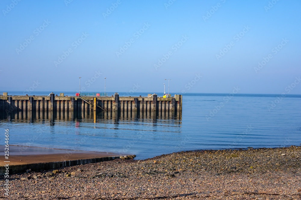 Warm February Weather and Blue Sky in Largs Looking to the Pierhead from the slipway on the West Coast of Scotland
