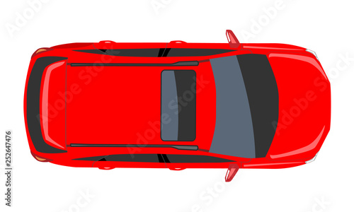 Red Car top view. Flat and solid color style design Vector illustration.