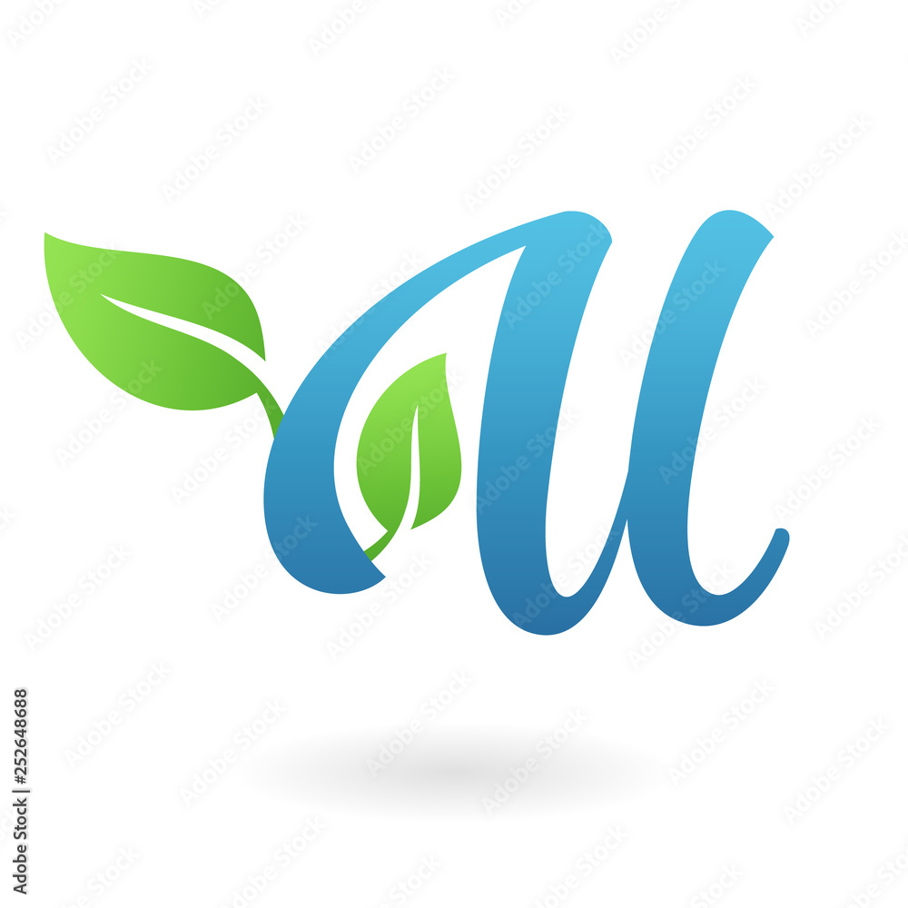 U letter calligraphic organic logo green leaves U letter calligraphic organic logo green leaves