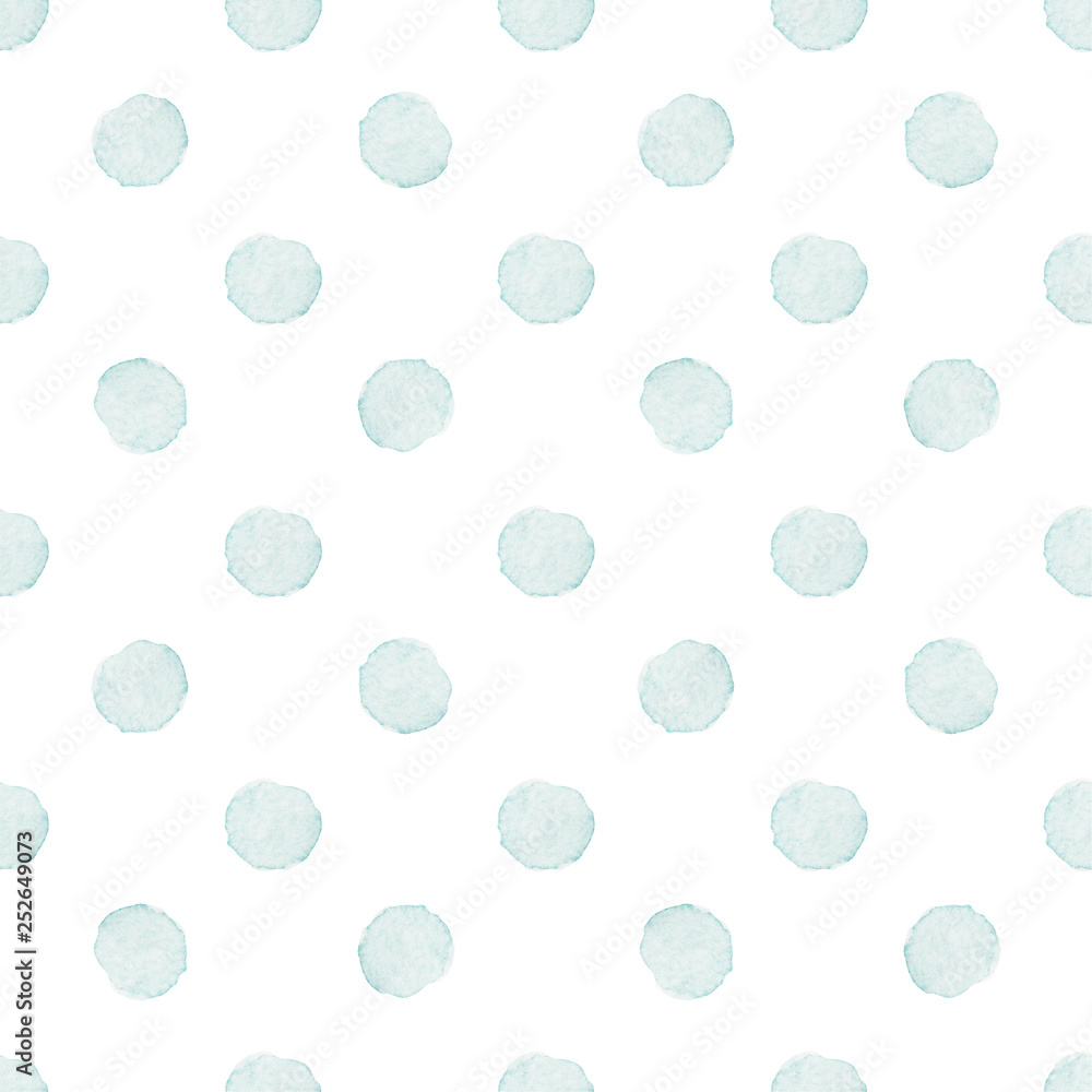 Watercolor pattern circles in pastel colors. Watercolor blue spots on white background.