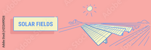 solar energy panel fields renewable station alternative electricity source concept photovoltaic district sketch flow style horizontal banner