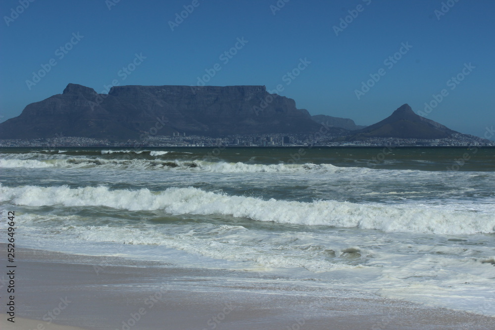 Beautiful Cape Town photo showing table mountain and Atlantic ocean and beaches