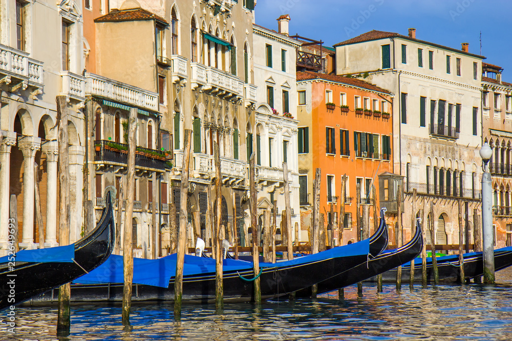 Gondola in narrow canal in Venice, Italy